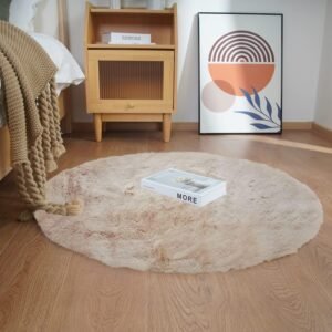Ghouse Runder Teppich 120 x 120 cm Beige Flauschig Weich Wohnzimmer
