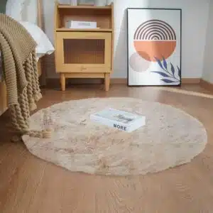 Ghouse Runder Teppich 120 x 120 cm Beige Flauschig Weich Wohnzimmer
