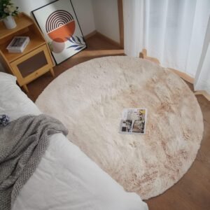 Ghouse Runder Teppich 150 x 150 cm Beige Flauschig Weich Wohnzimmer Schlafzimmer