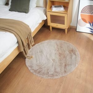 Ghouse Runder Teppich 90 x 90 cm Beige Flauschig Weich Wohnzimmer