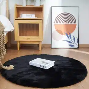 Ghouse Runder Kaninchenfellteppich 1,2 m Schwarz Runder Teppich für Schlafzimmer
