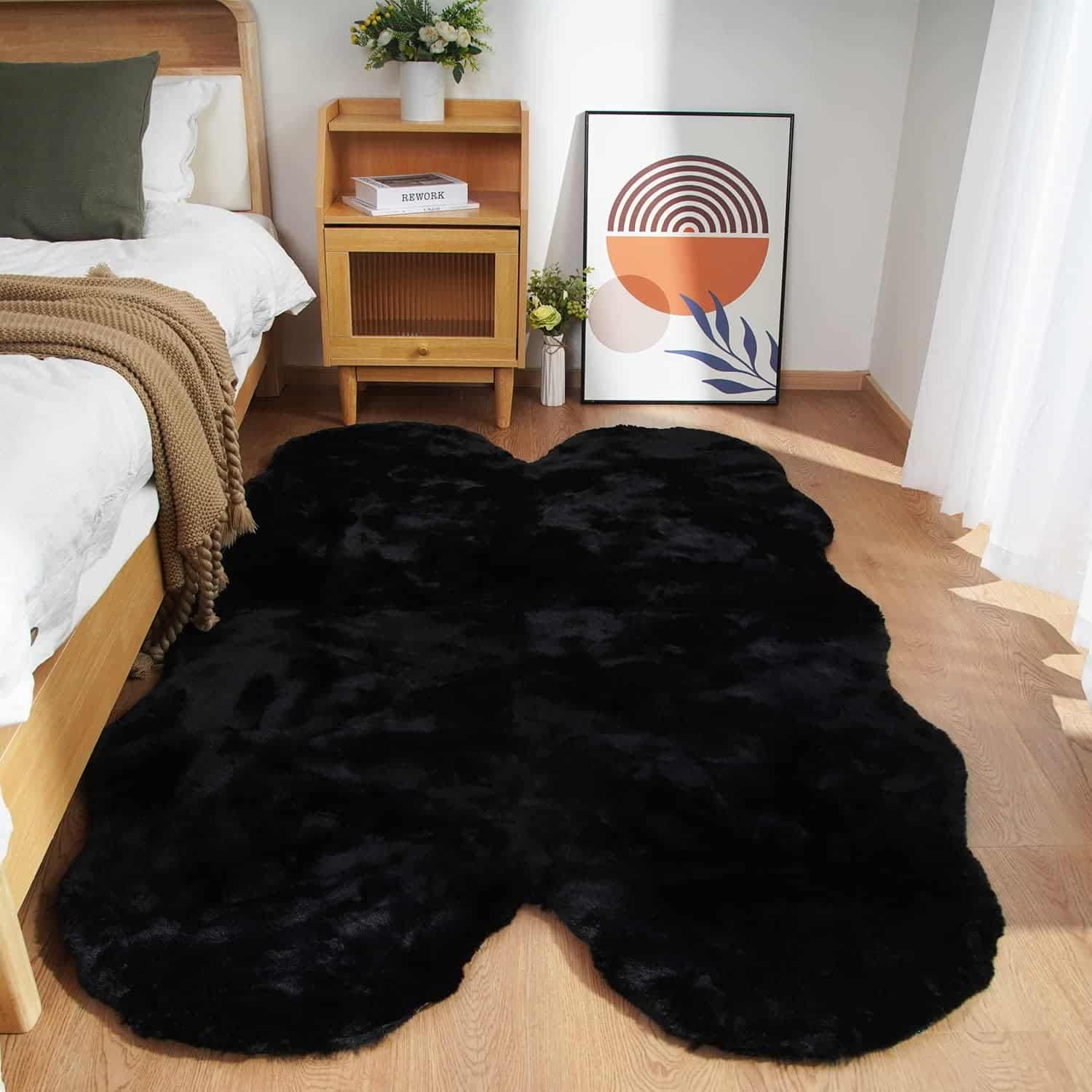 Ghouse Tepiche Teppich für Wohnzimmer, Schlafzimmer, Küche, 120 x 180 cm, Schwarz