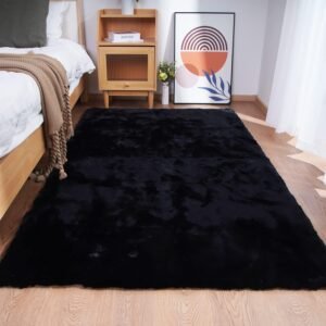 Rechteckiger Teppich von Ghouse, 120 x 180 cm, Schwarz, Flauschig, Weich, Wohnzimmer