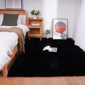 Ghouse Kurzflor-Teppich für Wohnzimmer und Schlafzimmer, 150 x 215 cm, Schwarz