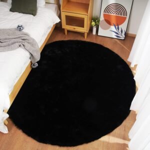 Ghouse Runder Teppich, 180 x 180 cm, Schwarz, Flauschig, Weich, Wohnzimmer