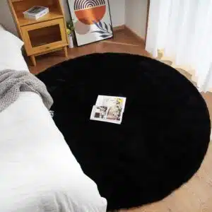 Ghouse Kurzflor-Rundteppich, rutschfest, Wohnzimmer, 240 x 240 cm, Schwarz