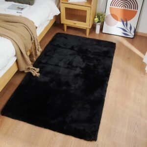 Ghouse Kurzflor-Teppich für Wohnzimmer und Schlafzimmer, 60 x 180 cm, Schwarz