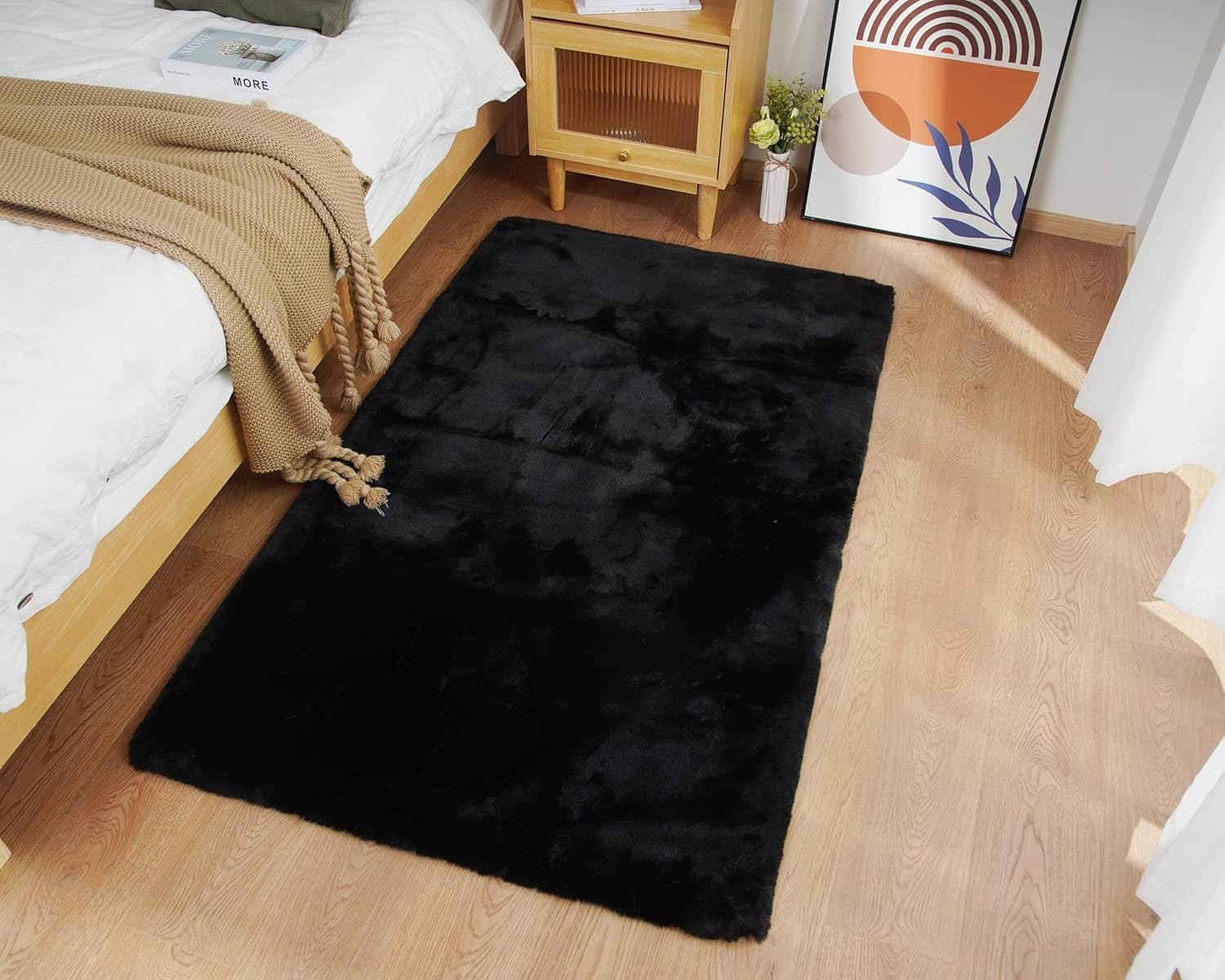 Ghouse Kurzflor-Teppich für Wohnzimmer und Schlafzimmer, 60 x 180 cm, Schwarz
