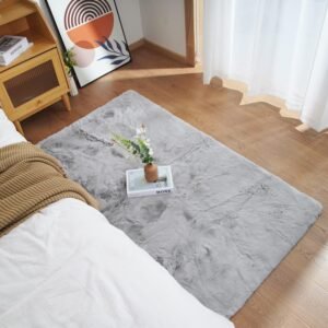 Rechteckiger Teppich von Ghouse, 120 x 180 cm, Grau, flauschig, weich, Wohnzimmer