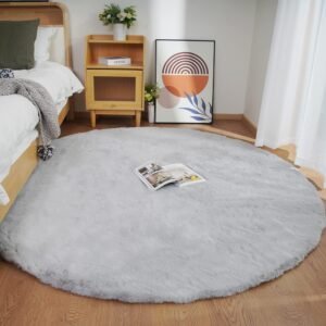 Ghouse Runder Teppich 150 x 150 cm Grau Flauschig Weich Wohnzimmer