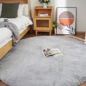Ghouse Runder Teppich 180 x 180 cm Grau Flauschig Weich Wohnzimmer
