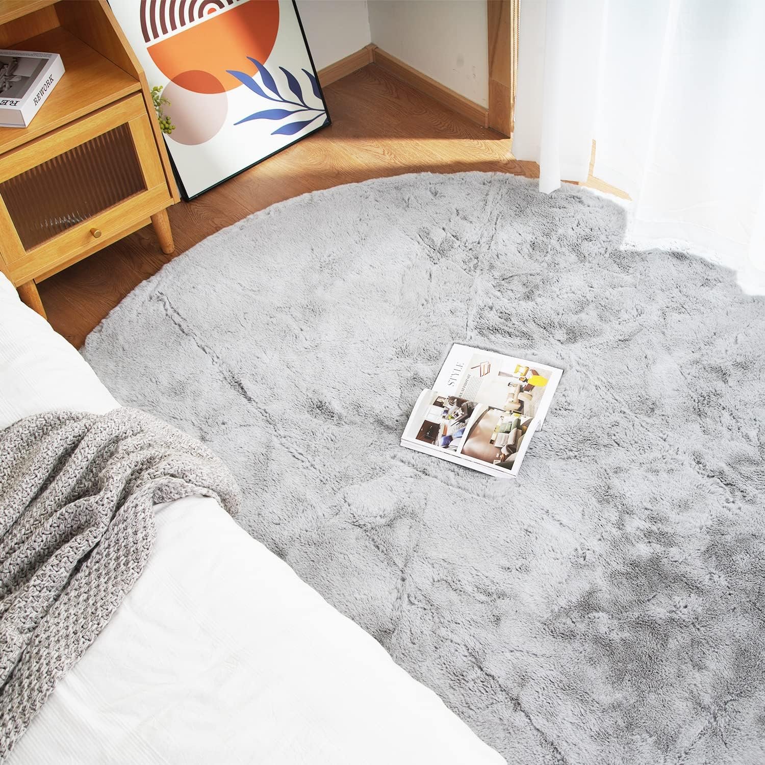 Ghouse Kurzflor-Rundteppich, rutschfest, Wohnzimmerteppich, 240 x 240 cm, Grau