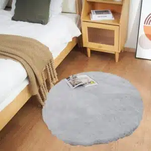 Ghouse Runder Teppich 90 x 90 cm Grau Flauschig Weich Wohn- und Schlafzimmerdekoration