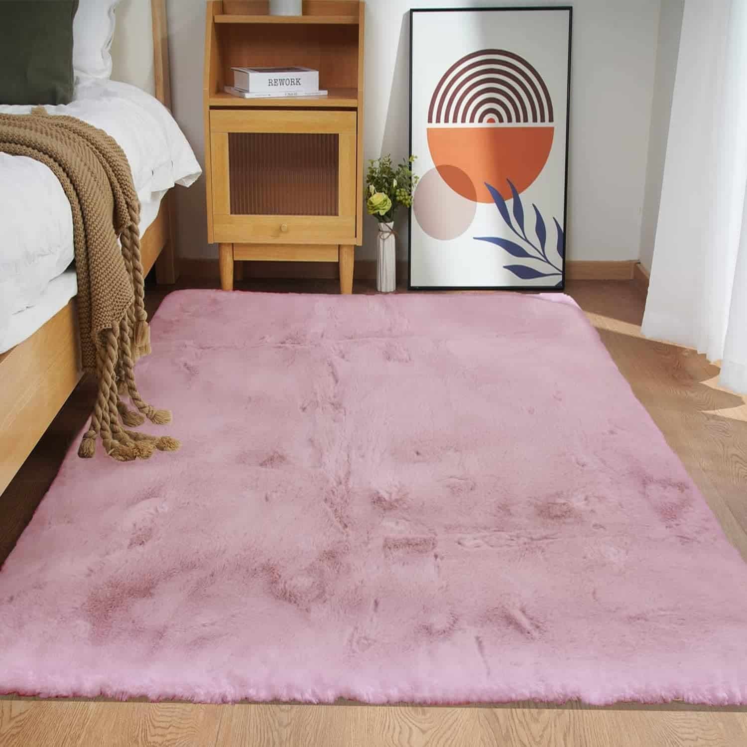 Rechteckiger Teppich von Ghouse, 120 x 180 cm, Rosa, Flauschig, Weich, Wohnzimmer