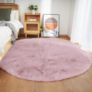 Ghouse Runder Teppich 150 x 150 cm Rosa Flauschig Weich Wohnzimmer
