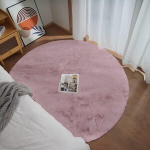 Ghouse Kurzflor-Rundteppich, rutschfest, Wohnzimmerteppich, 240 x 240 cm, Rosa