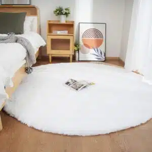 Ghouse Runder Teppich 150 x 150 cm Weiß Flauschig Weich Wohnzimmer