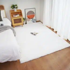 Ghouse Kurzflor-Teppich für Wohnzimmer und Schlafzimmer, 150 x 215 cm, Weiß