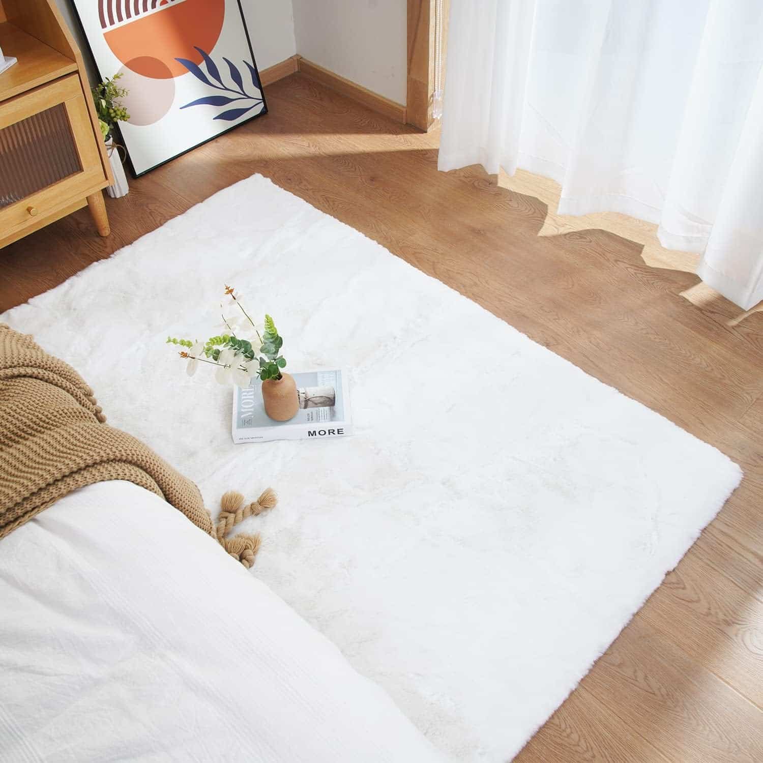 Ghouse Kurzflor-Teppich für Wohnzimmer und Schlafzimmer, 90 x 150 cm, Weiß